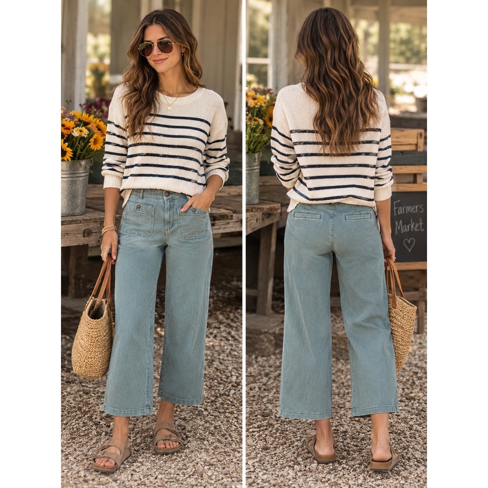 Loft The Palmer Wide Leg Pants Womens 6P Sage Green Cropped Cargo Pocket Casual